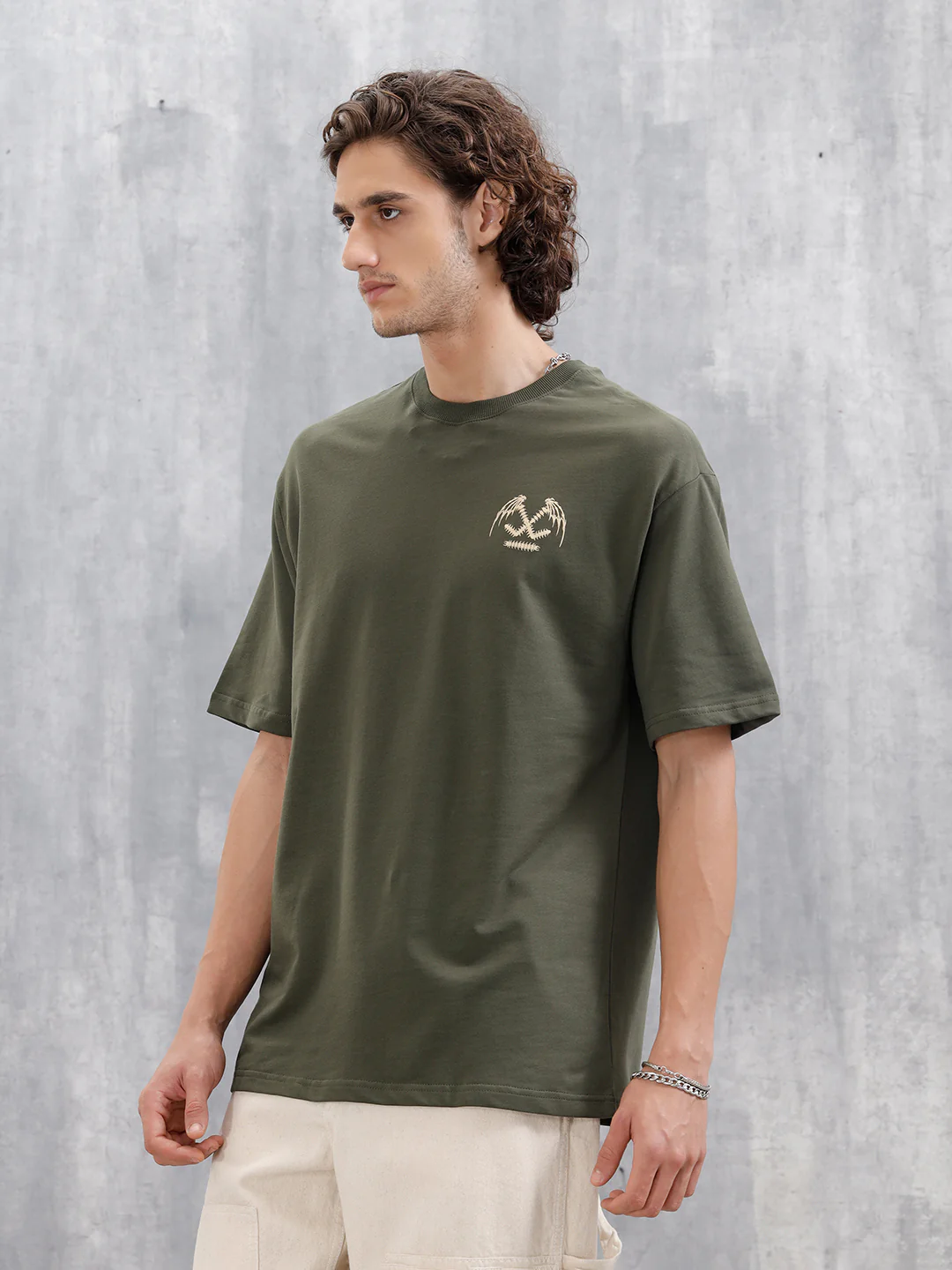 Bizarre Elements Inspired Oversized Fit T-Shirt With Back Print | Olive - Image 4