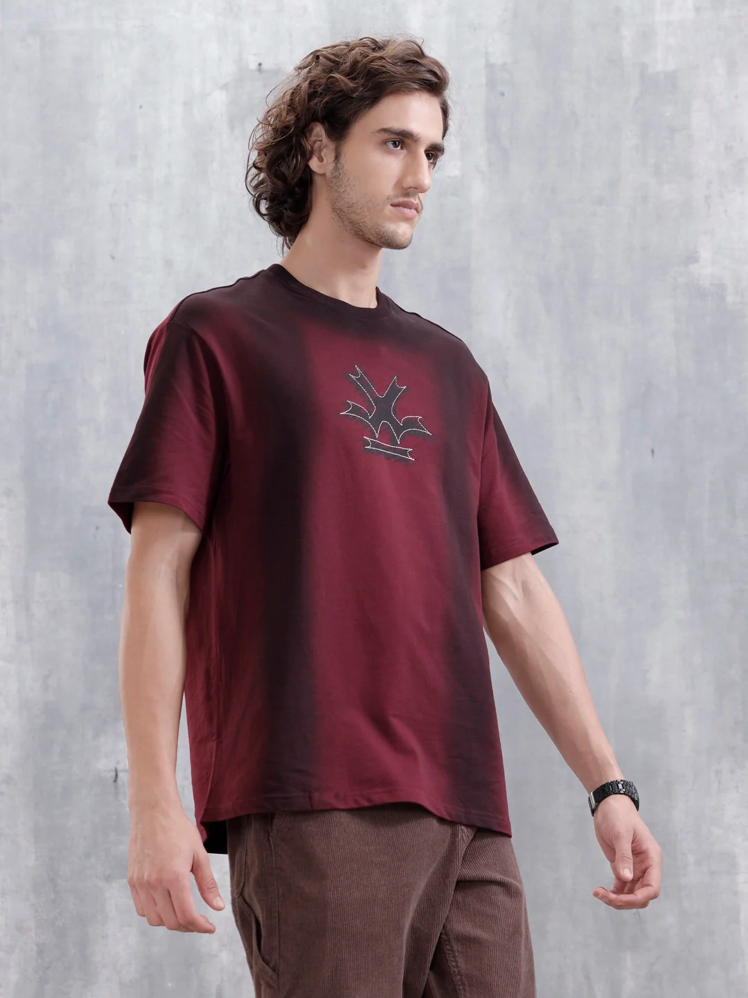 Bizarre Elements Logo Spray Oversized Cotton T-Shirt | Maroon - Image 4
