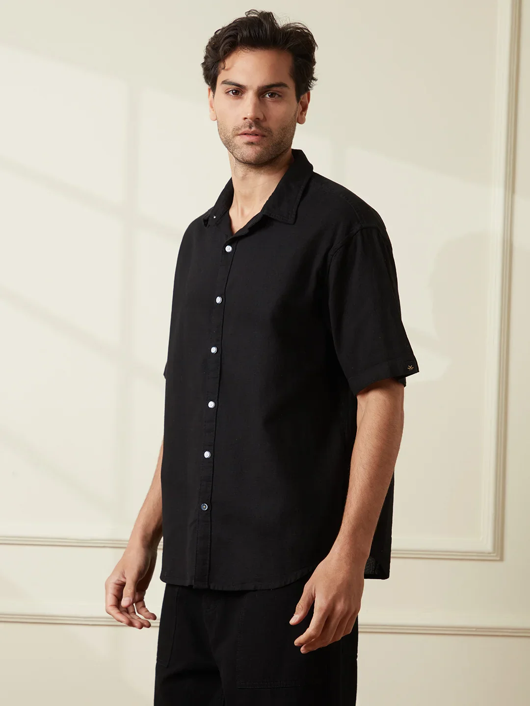 Textured Comfort Fit Shirt | Black - Image 4