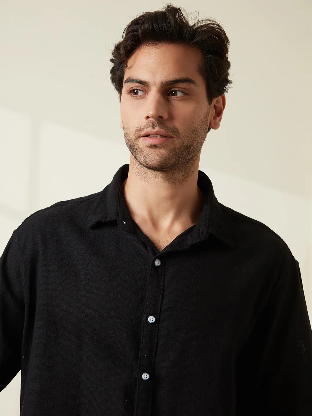 Textured Comfort Fit Shirt | Black - Image 5