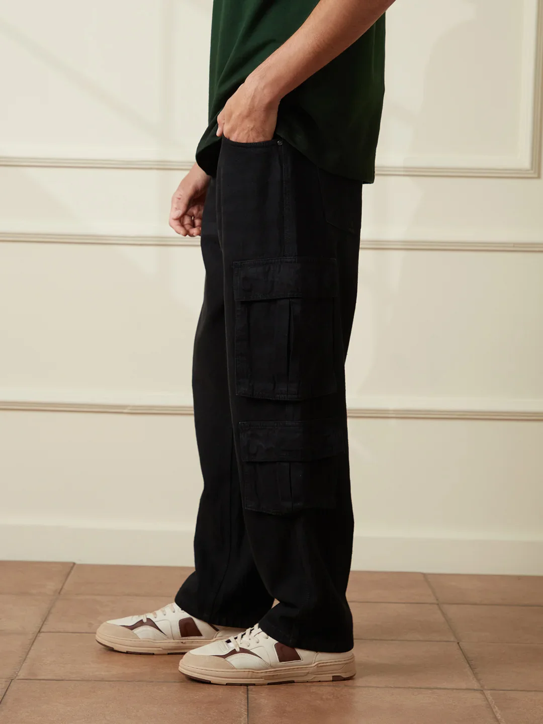 Casual Loose Fit Denim Cargo | Black - Image 4