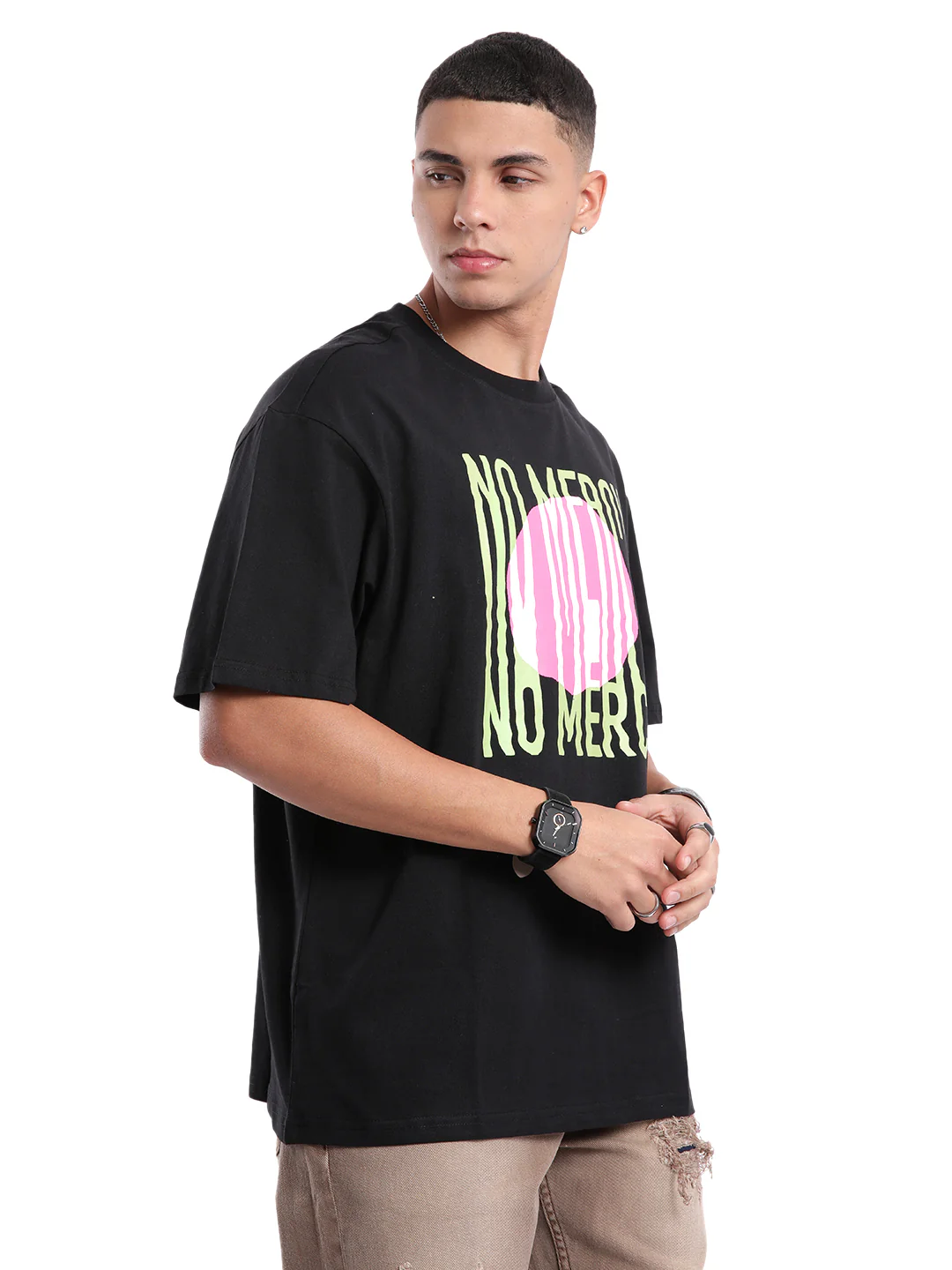 Black No Mercy Chest Printed T-Shirt - Image 4