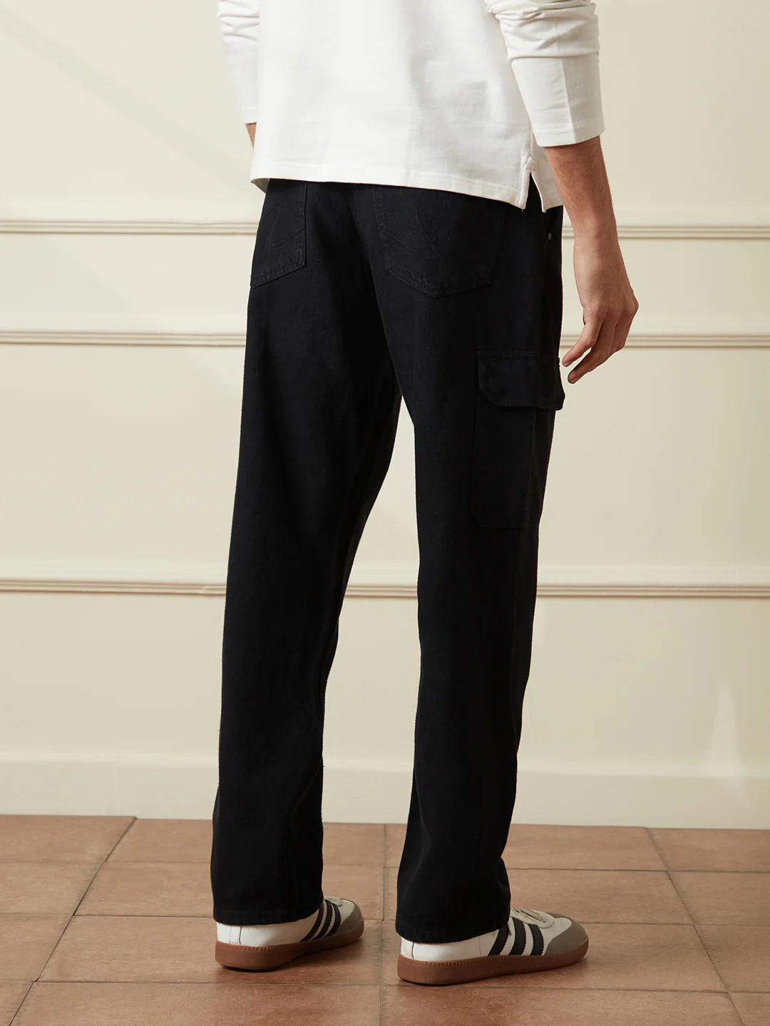 Solid Anti Fit Denim Cargo | Black - Image 3