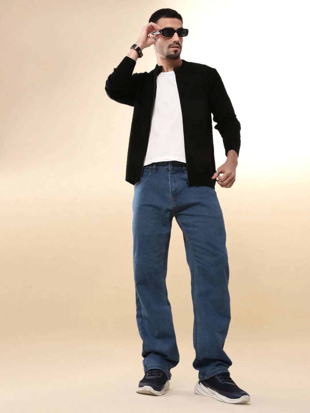 Black Zipper Solid Sweater - Image 2