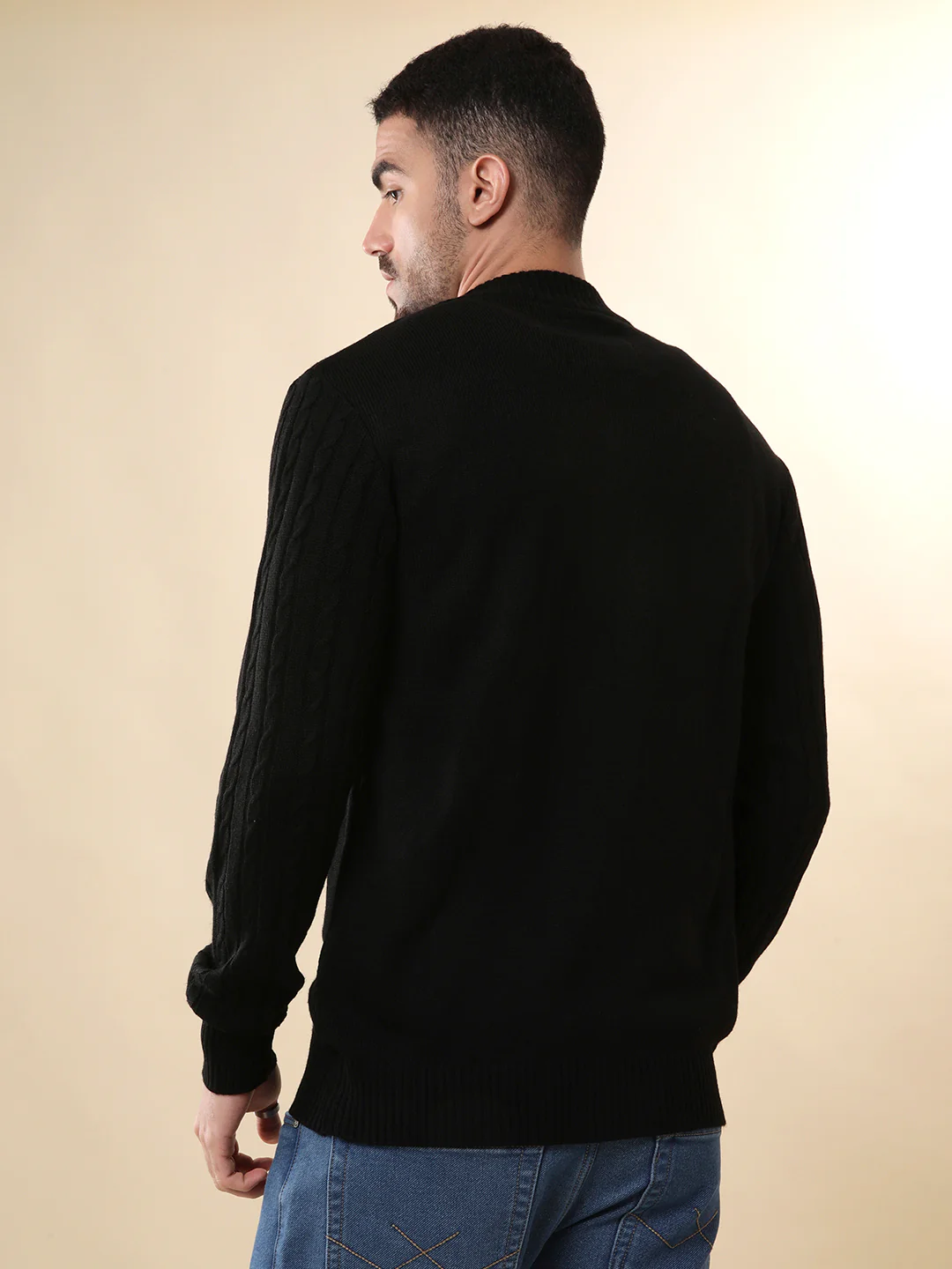 Black Zipper Solid Sweater - Image 3