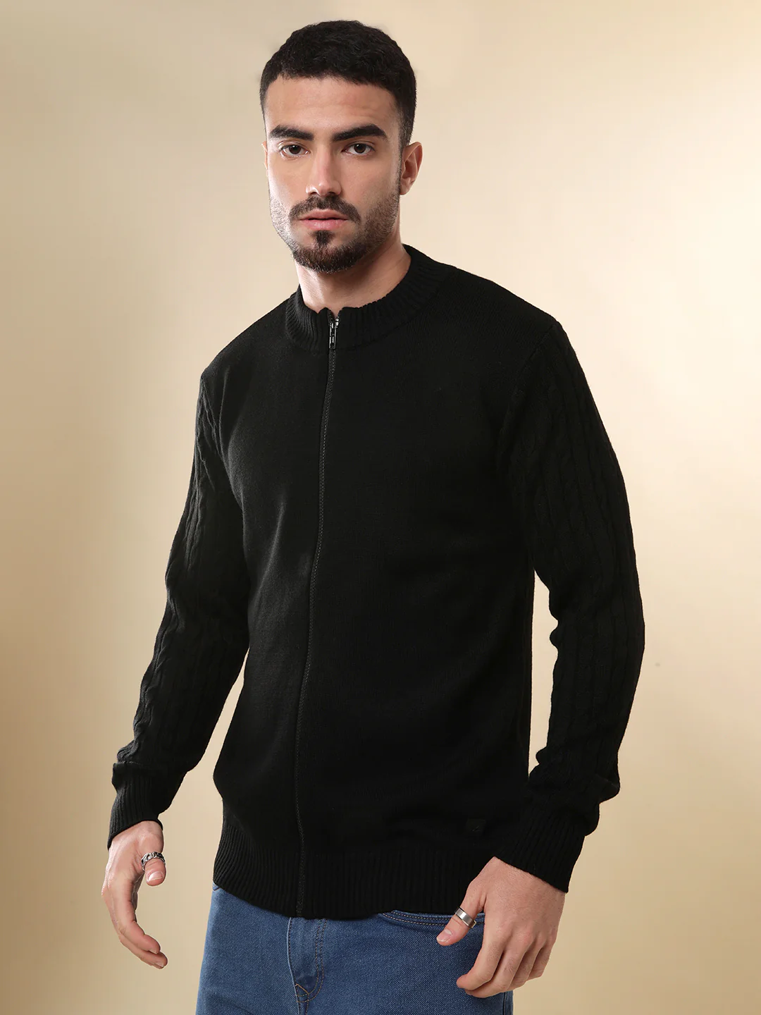 Black Zipper Solid Sweater - Image 4