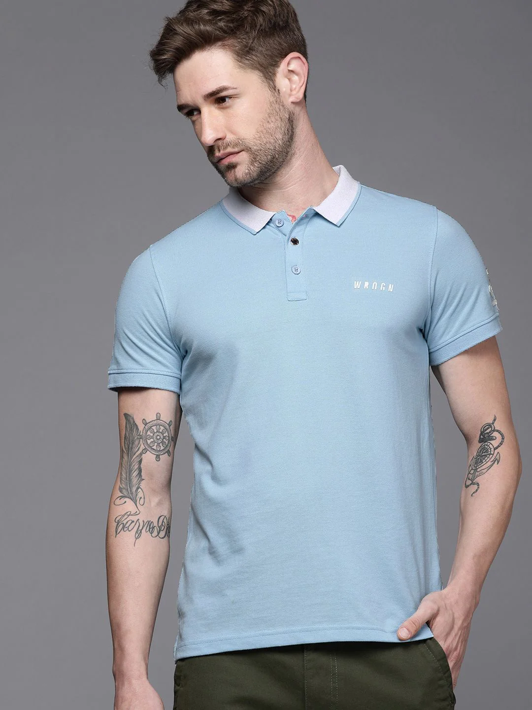 Blue in Wrogn Solid Polo T-Shirt - Image 3