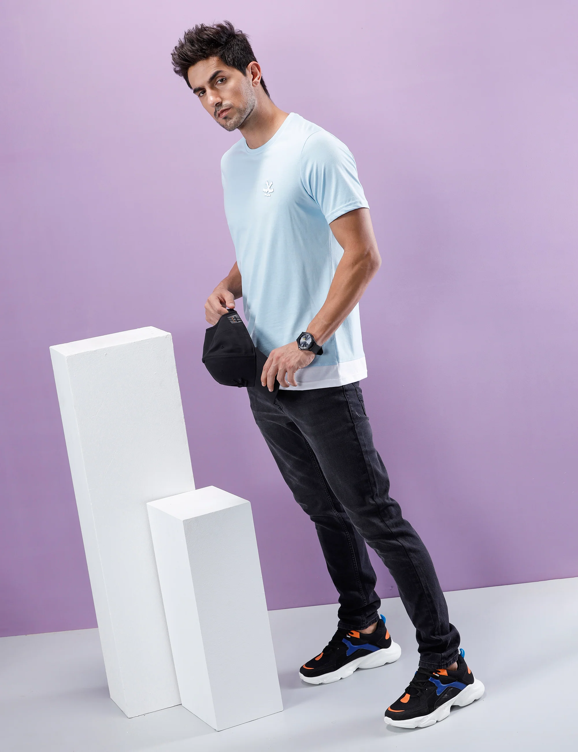 Blue Layered Look Crew Neck T-Shirt - Image 2