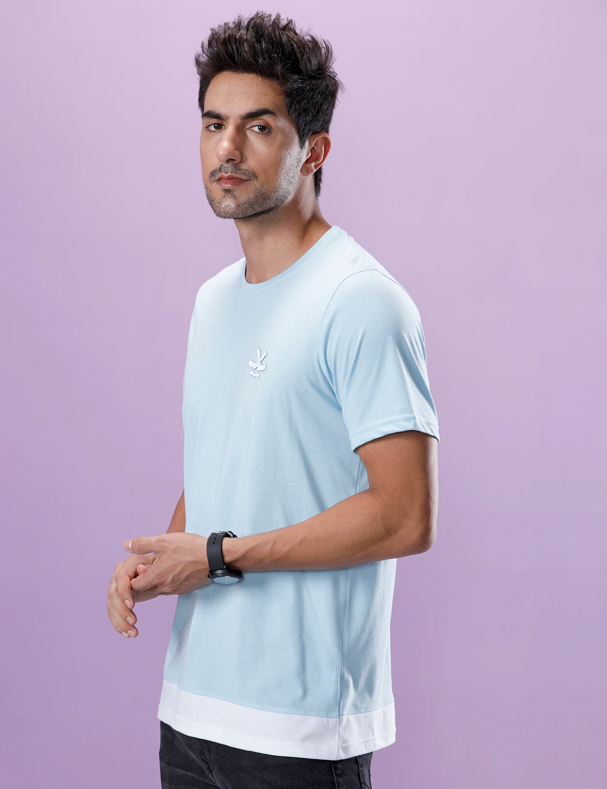 Blue Layered Look Crew Neck T-Shirt - Image 5