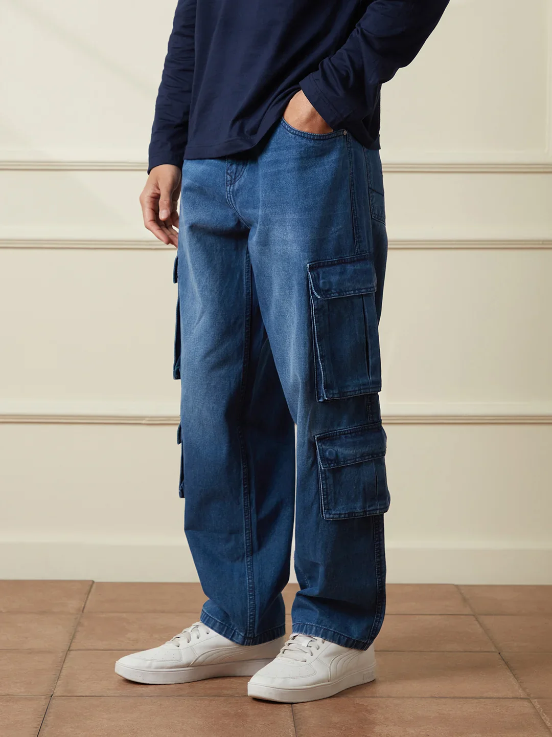 Faded Loose Fit Denim Cargo | Blue - Image 4