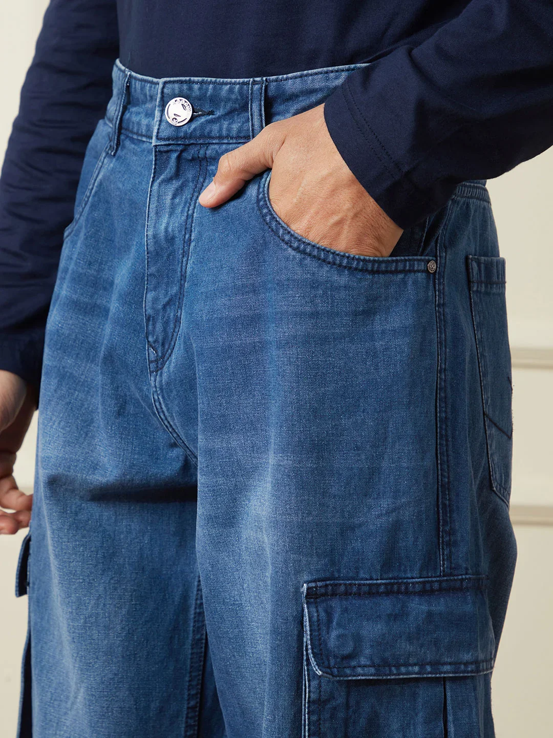 Faded Loose Fit Denim Cargo | Blue - Image 6