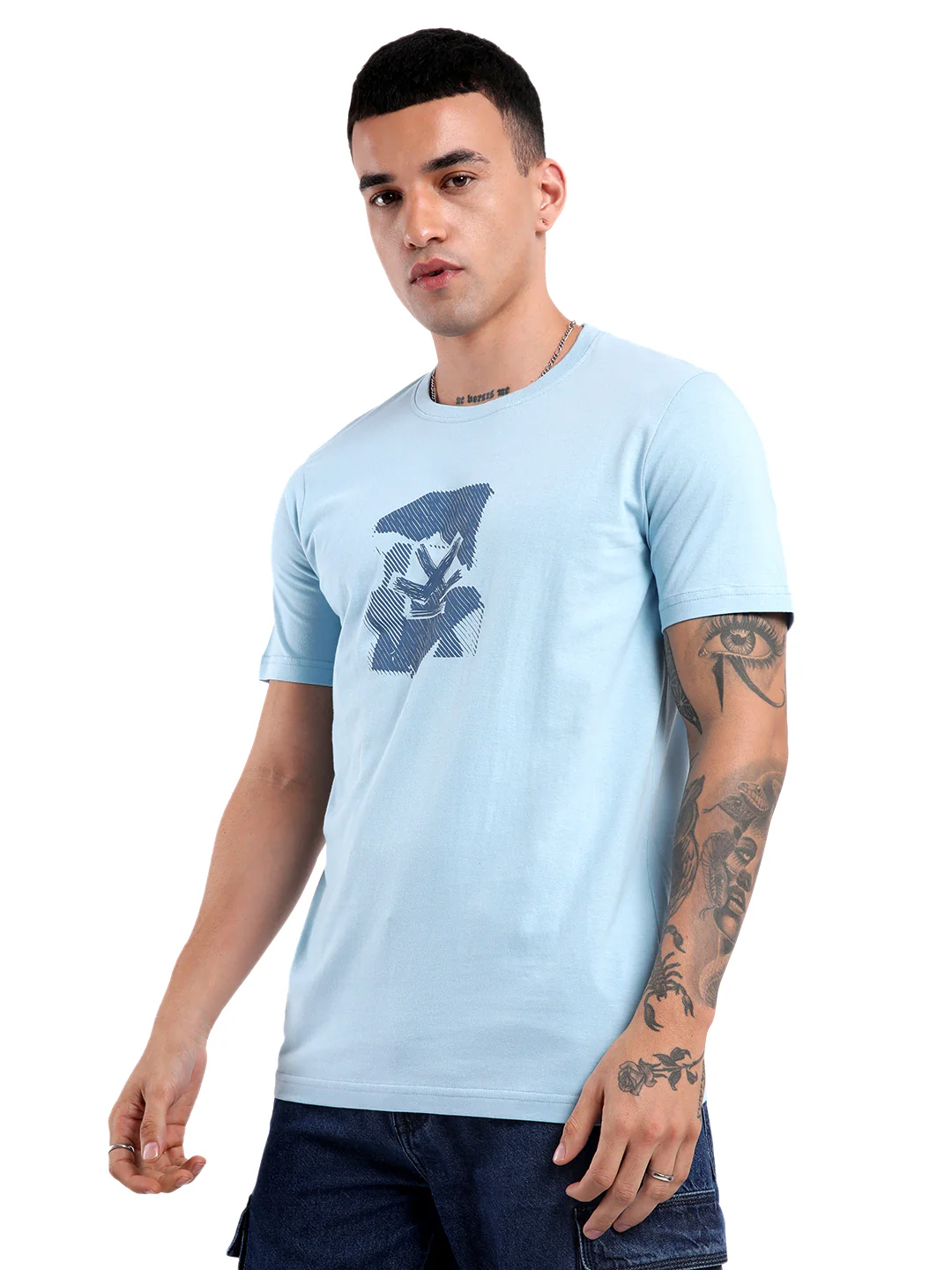 Blue Scribble Printed T-Shirt - Image 4