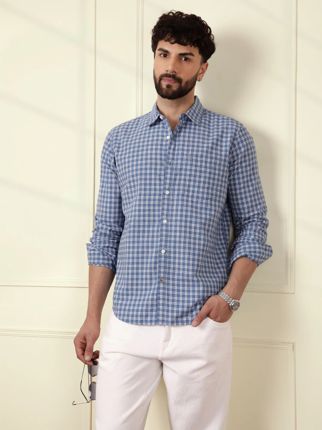 Checked Seersucker Comfort Fit Shirt | Blue - Image 2