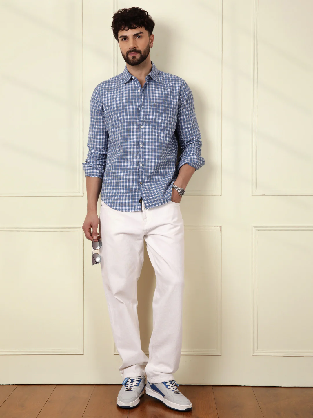 Checked Seersucker Comfort Fit Shirt | Blue - Image 3