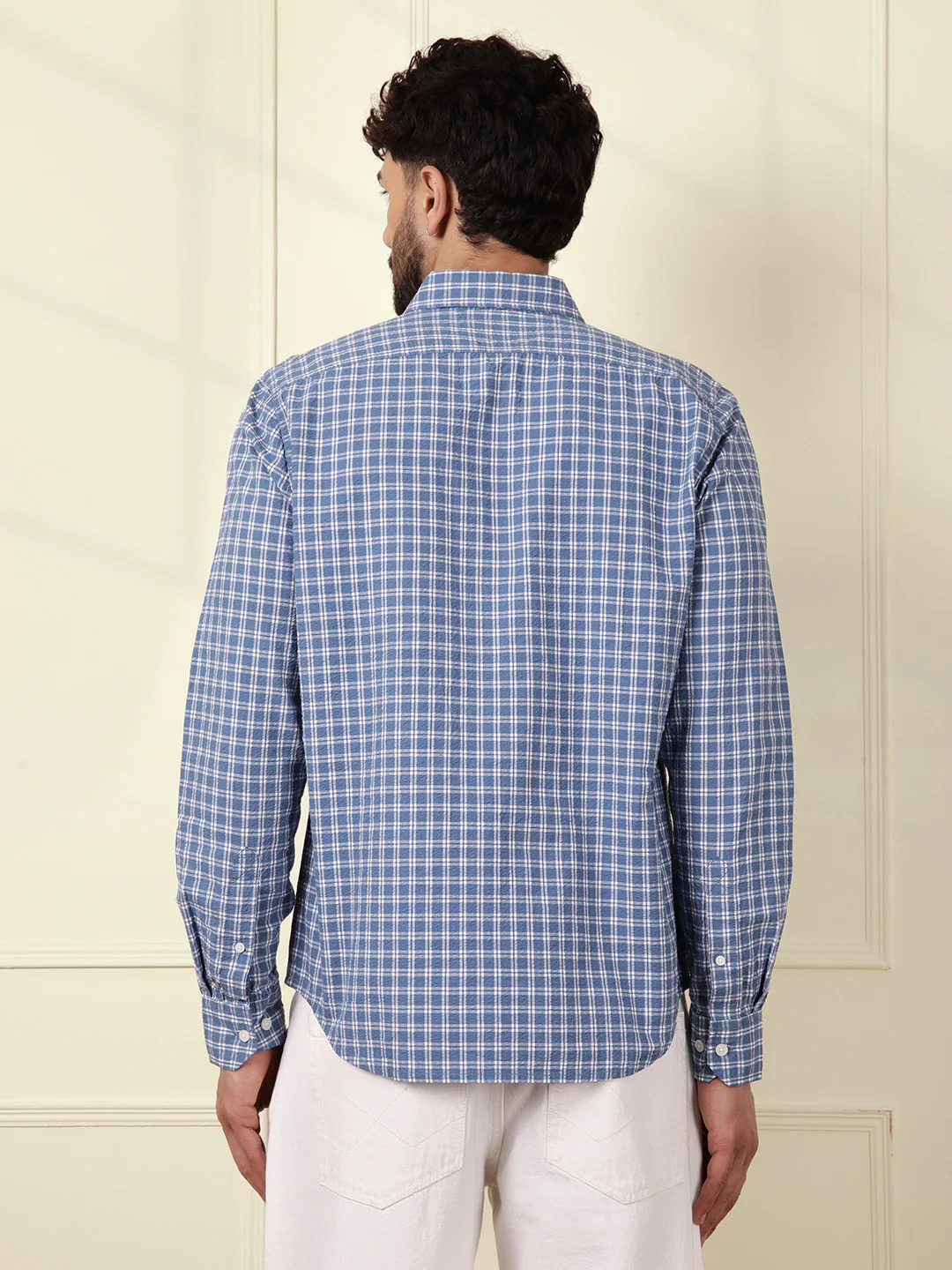 Checked Seersucker Comfort Fit Shirt | Blue - Image 4