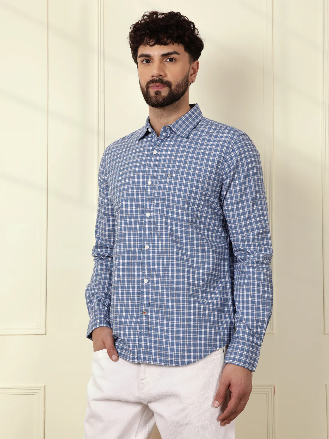 Checked Seersucker Comfort Fit Shirt | Blue - Image 5