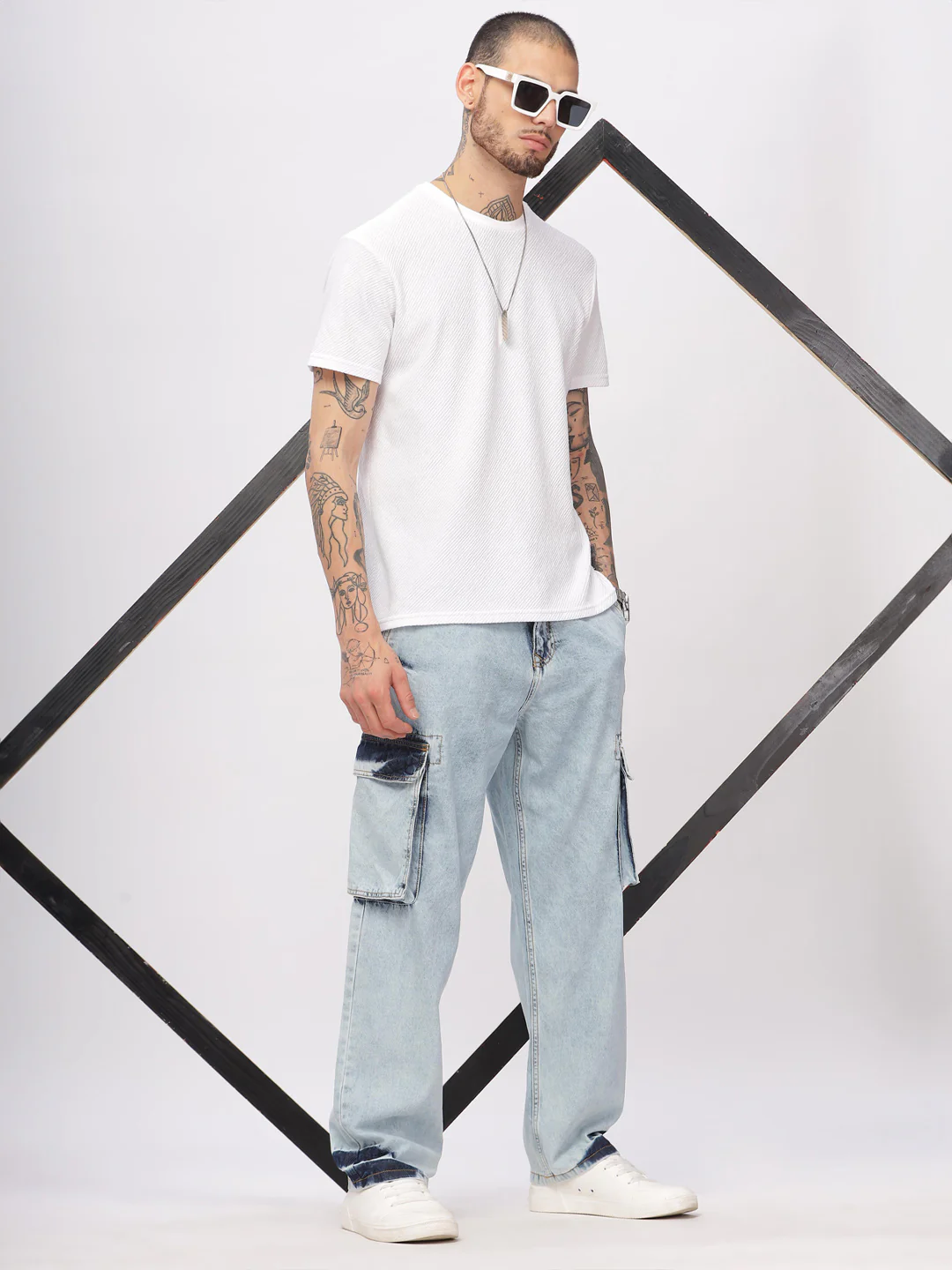 Blue Wash Loose Fit Cargo Jeans - Image 3