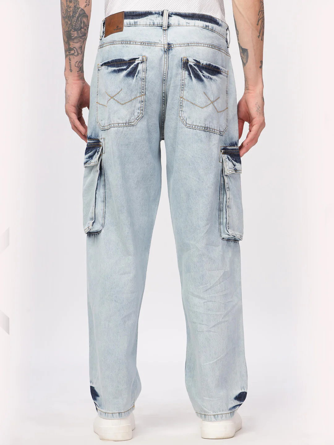 Blue Wash Loose Fit Cargo Jeans - Image 4