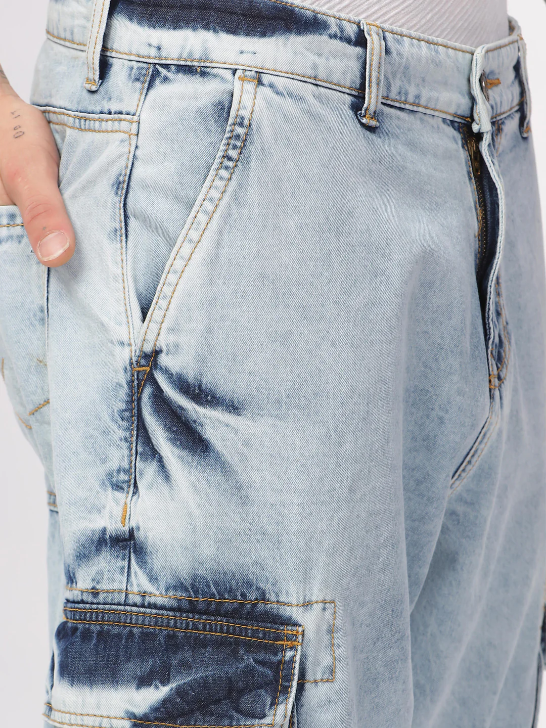 Blue Wash Loose Fit Cargo Jeans - Image 6