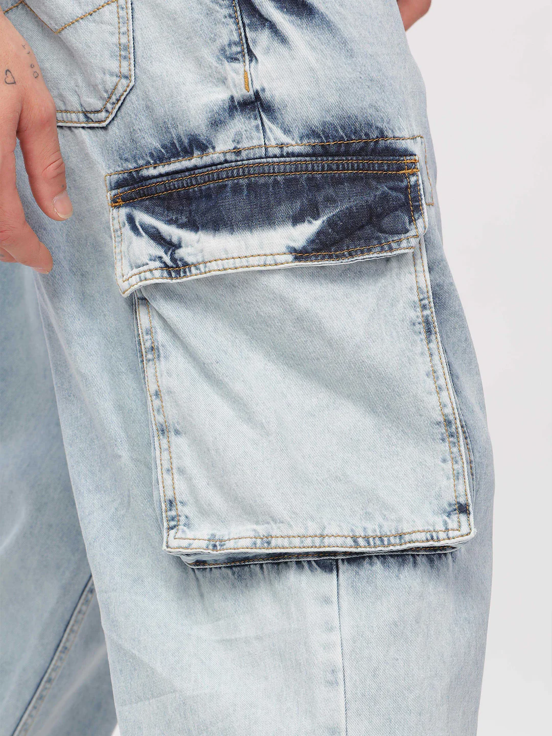 Blue Wash Loose Fit Cargo Jeans - Image 7