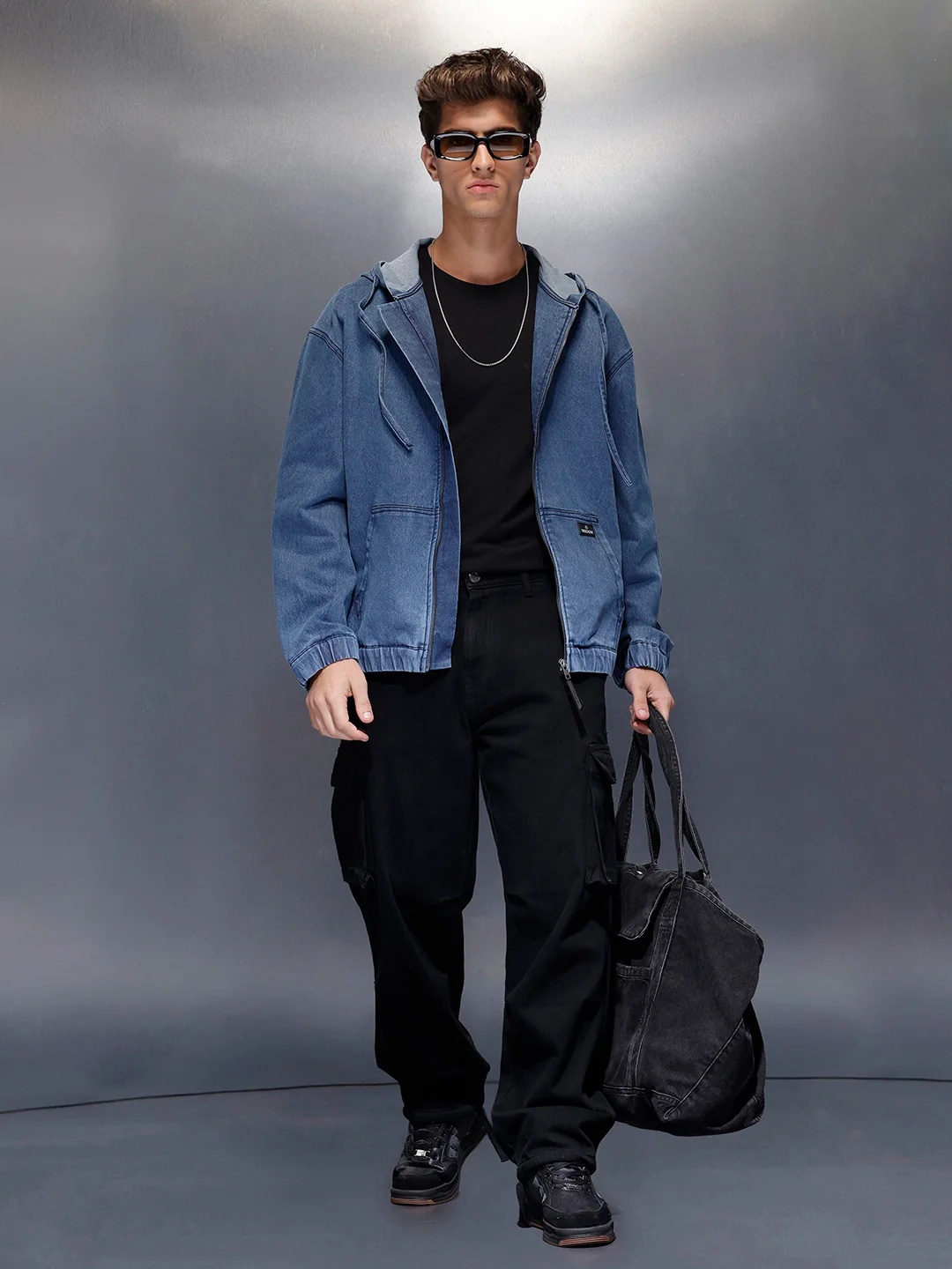 Blue Washed Utility Hooded Zip Jacket | Blue - Image 2