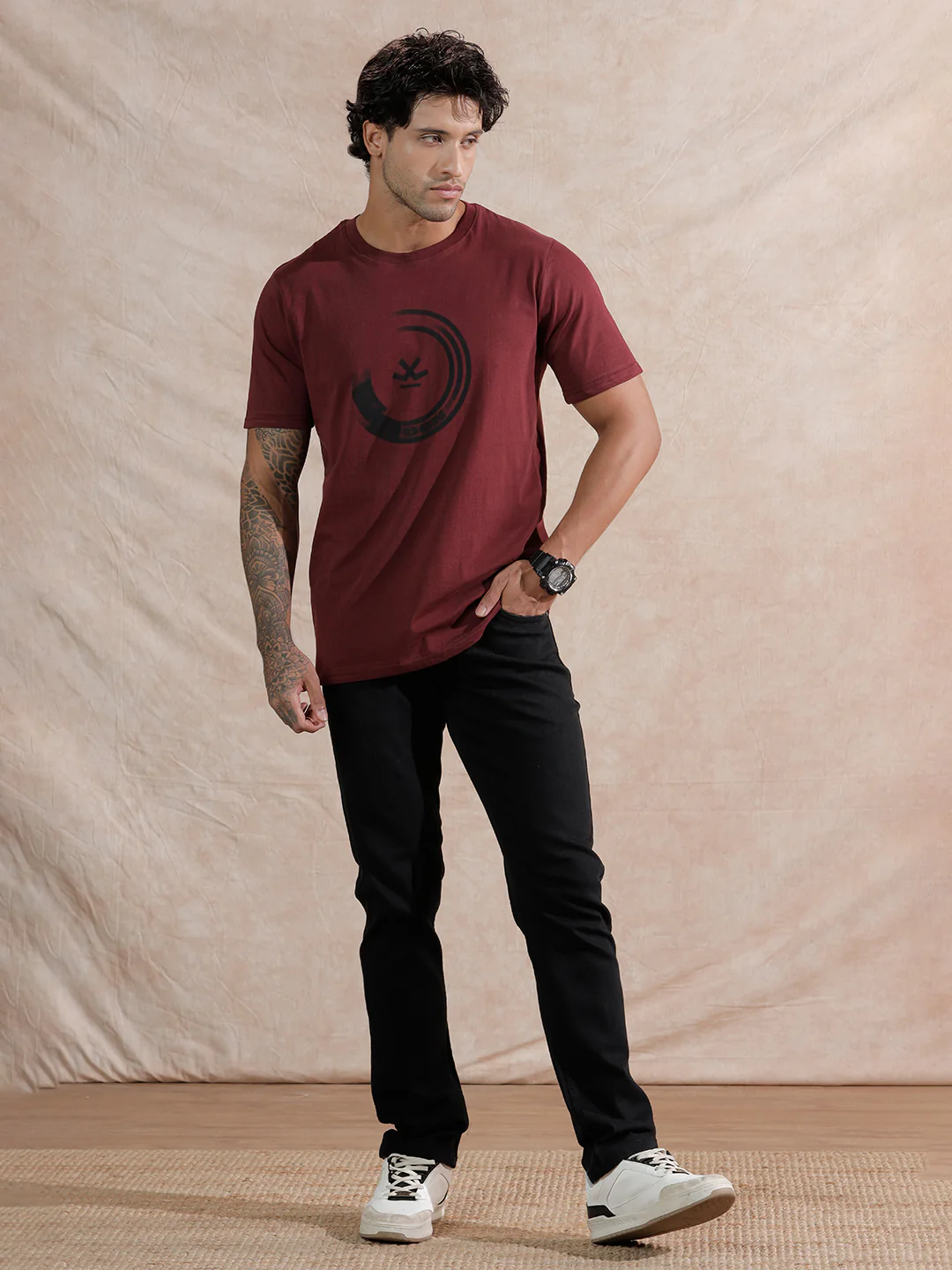 Blurred Logo Slim Fit T-Shirt | Maroon - Image 2
