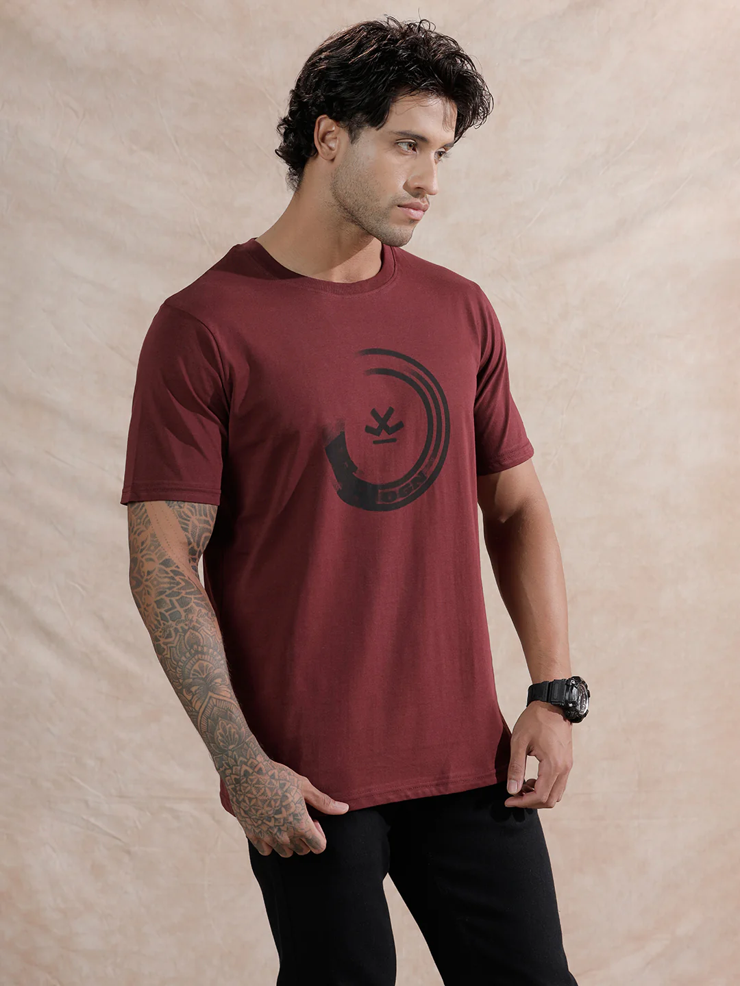 Blurred Logo Slim Fit T-Shirt | Maroon - Image 4