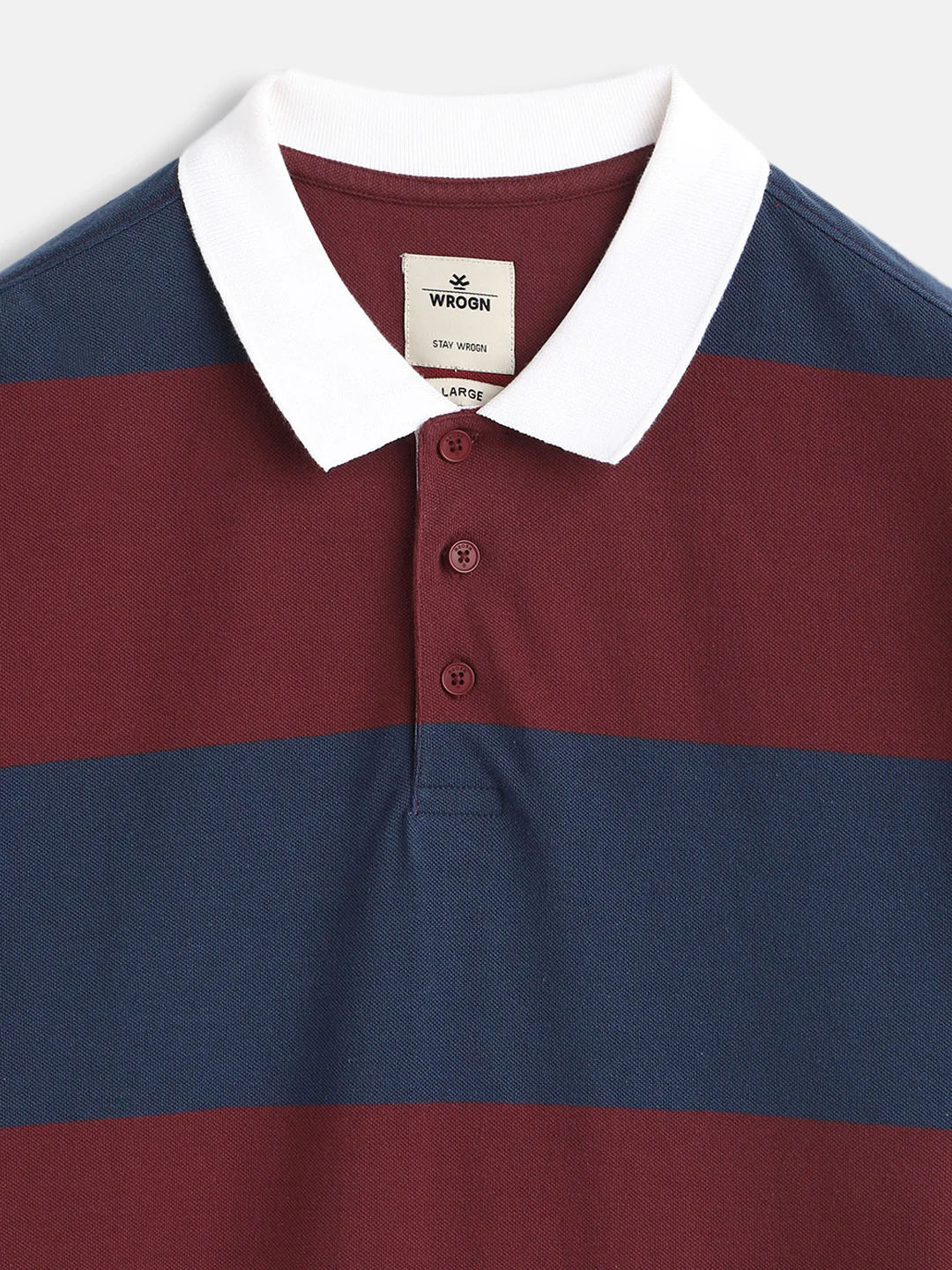 Bold Stripes Maroon Oversized Polo T-Shirt - Image 3