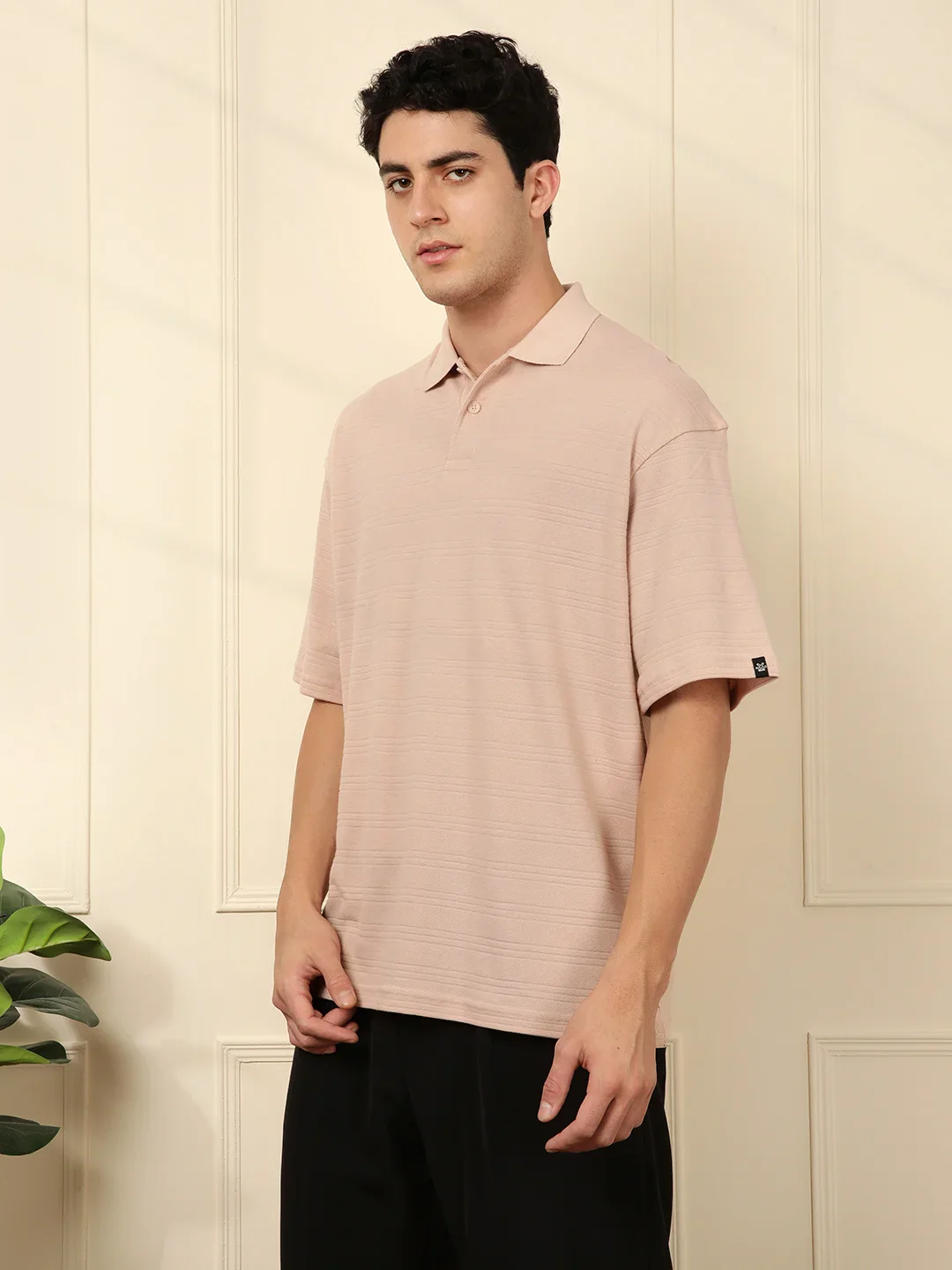 Bold Textured Oversized Polo T-Shirt - Image 4
