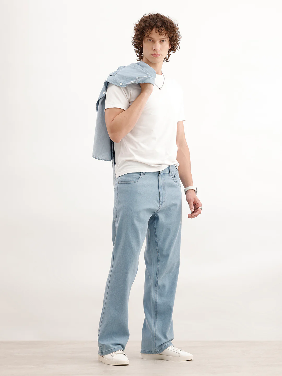 Bootcut Fit Solid Denim Jeans  | Light Blue - Image 2