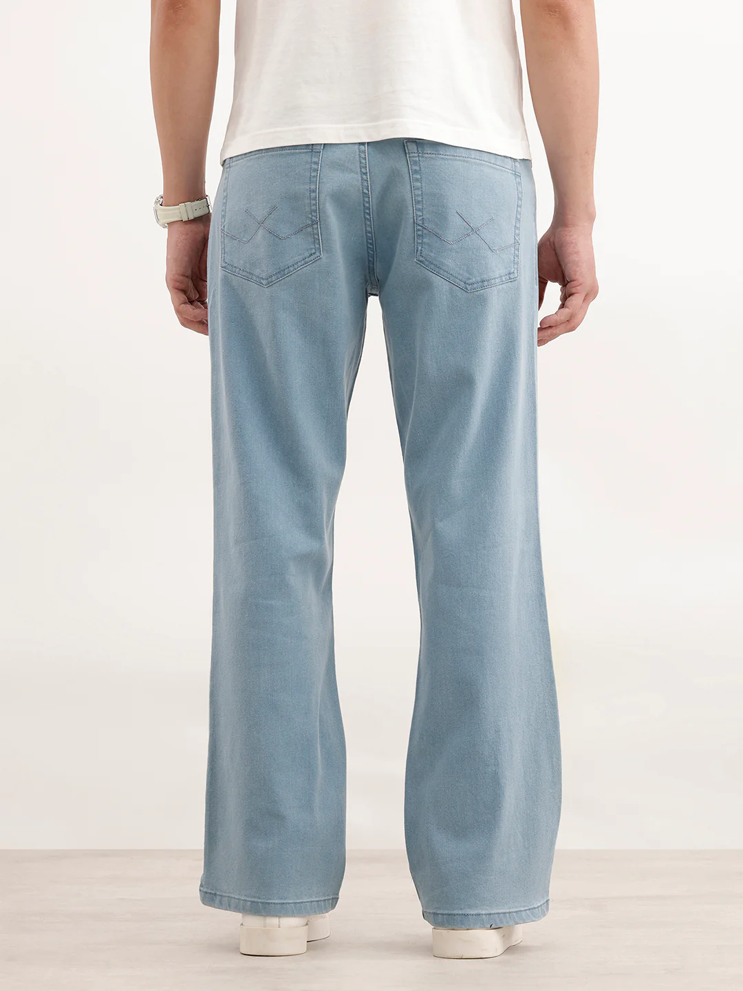 Bootcut Fit Solid Denim Jeans  | Light Blue - Image 3