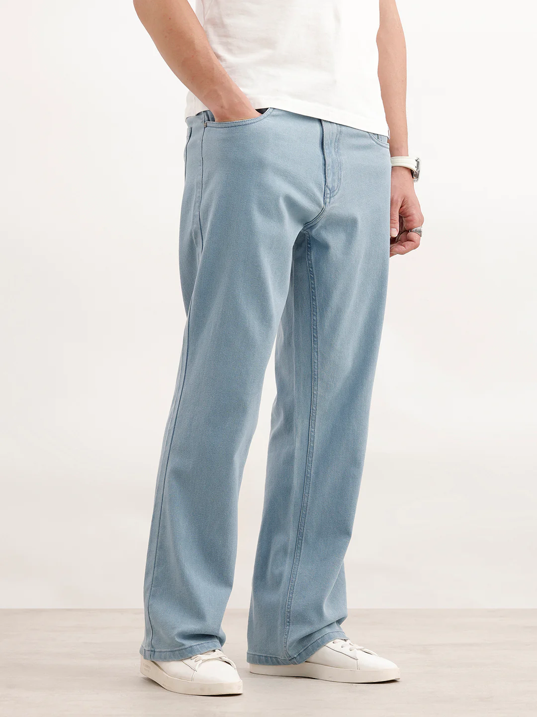 Bootcut Fit Solid Denim Jeans  | Light Blue - Image 4