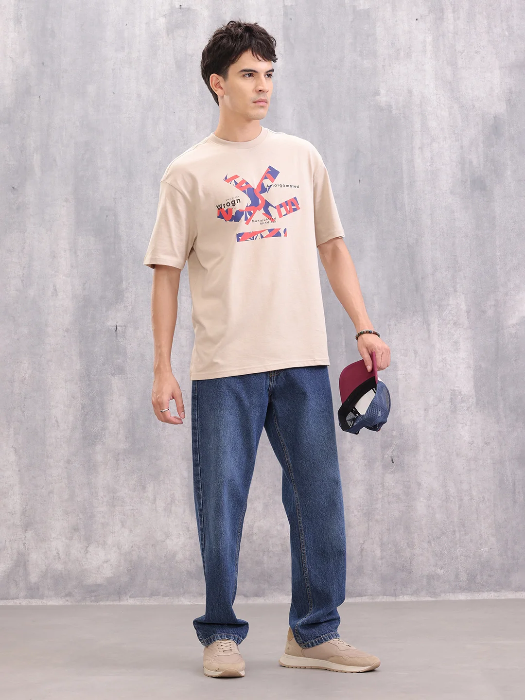 Brand Carrier Graphic Printed Oversized Fit T-Shirt | Beige - Image 2