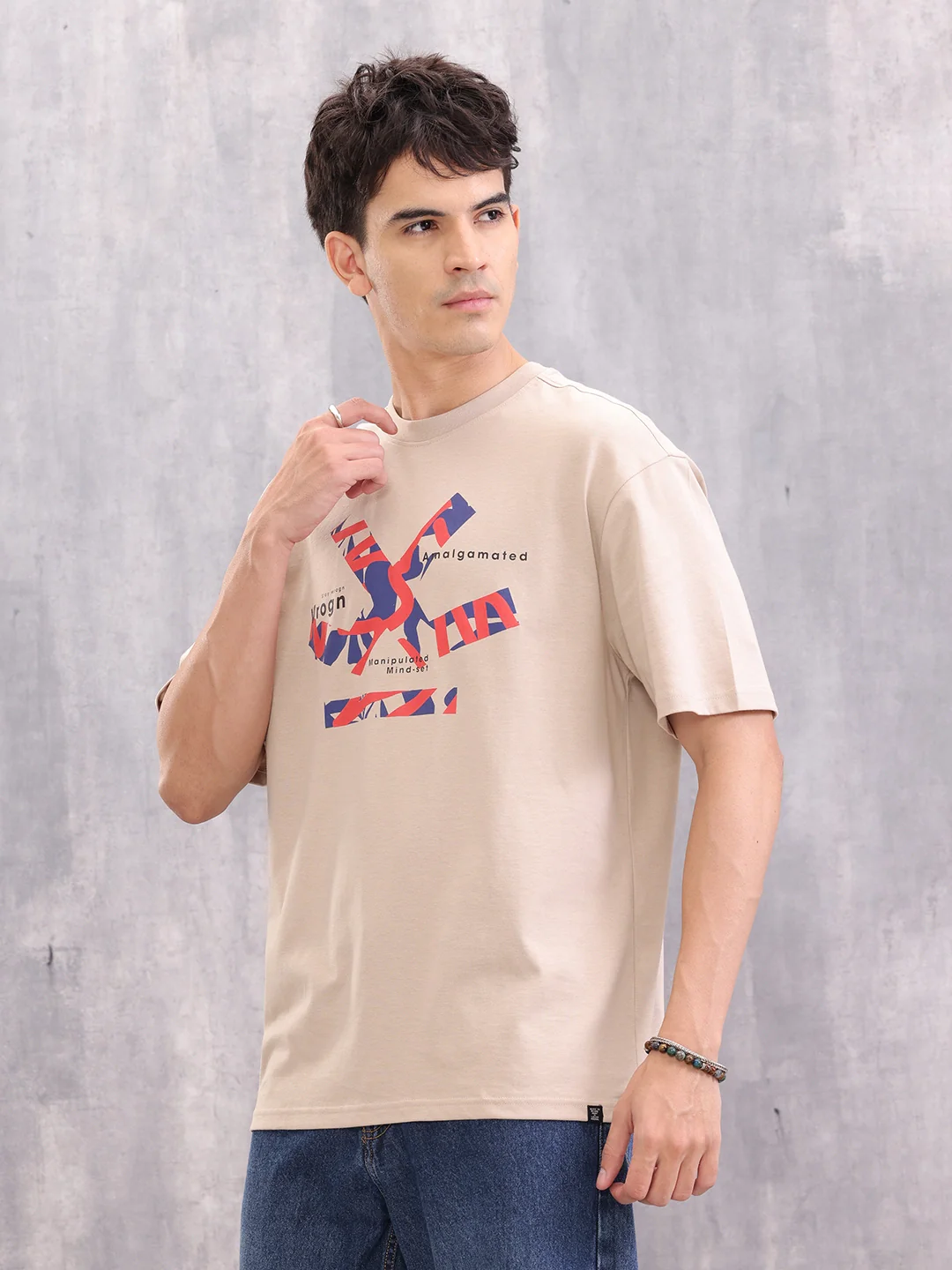 Brand Carrier Graphic Printed Oversized Fit T-Shirt | Beige - Image 4