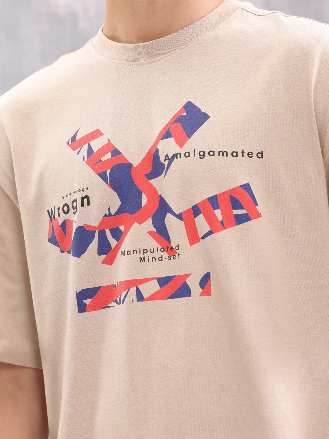 Brand Carrier Graphic Printed Oversized Fit T-Shirt | Beige - Image 5