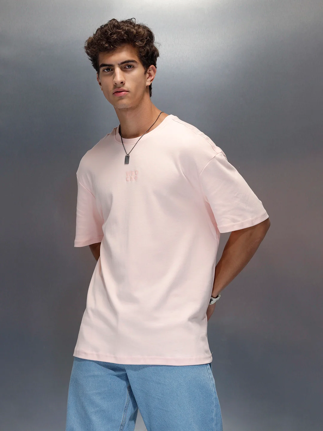 Branded men's casual oversized fit t-shirt | Pink - Image 4