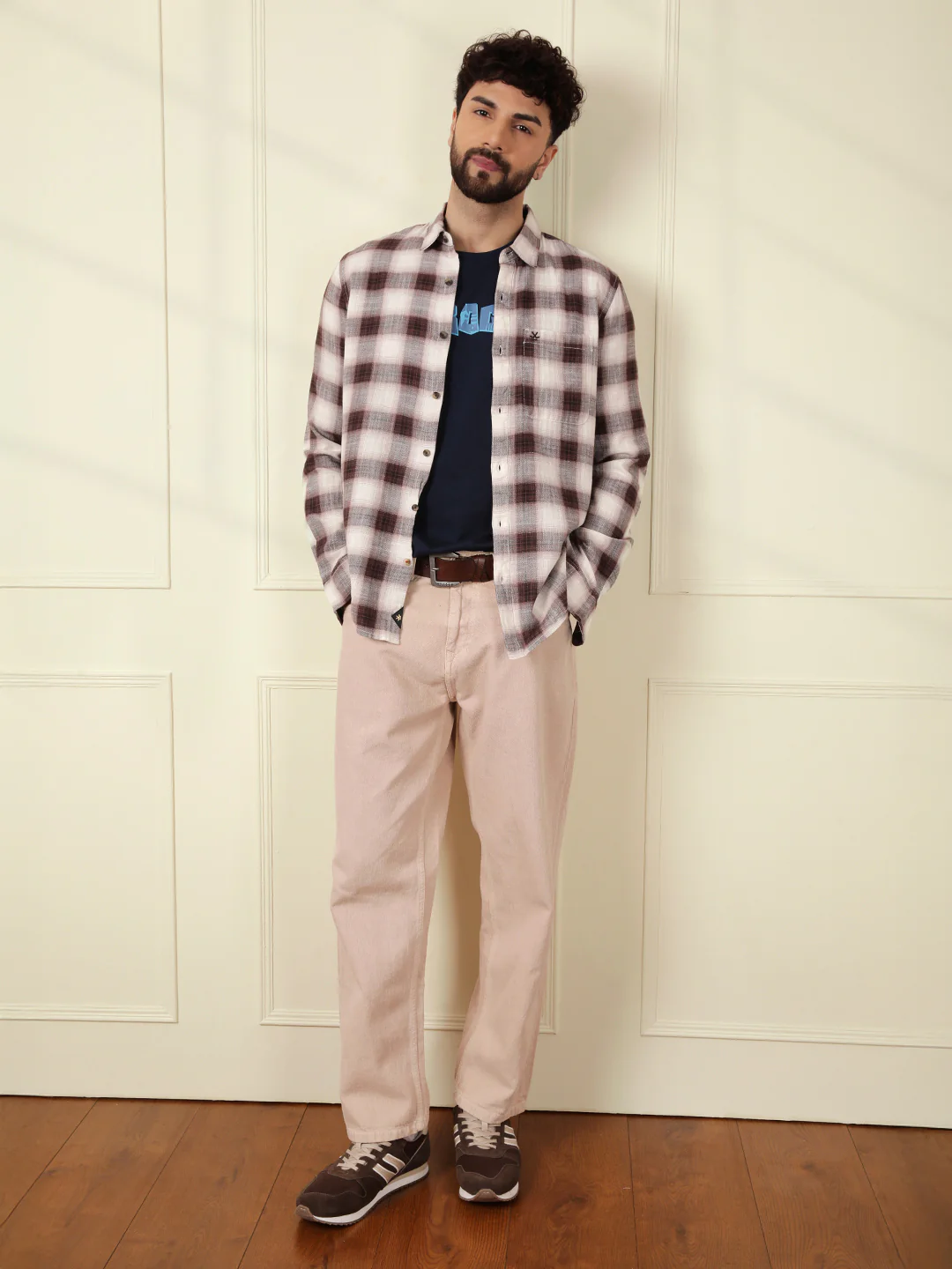 Shadow Checked Herringbone Shirt | Brown - Image 2