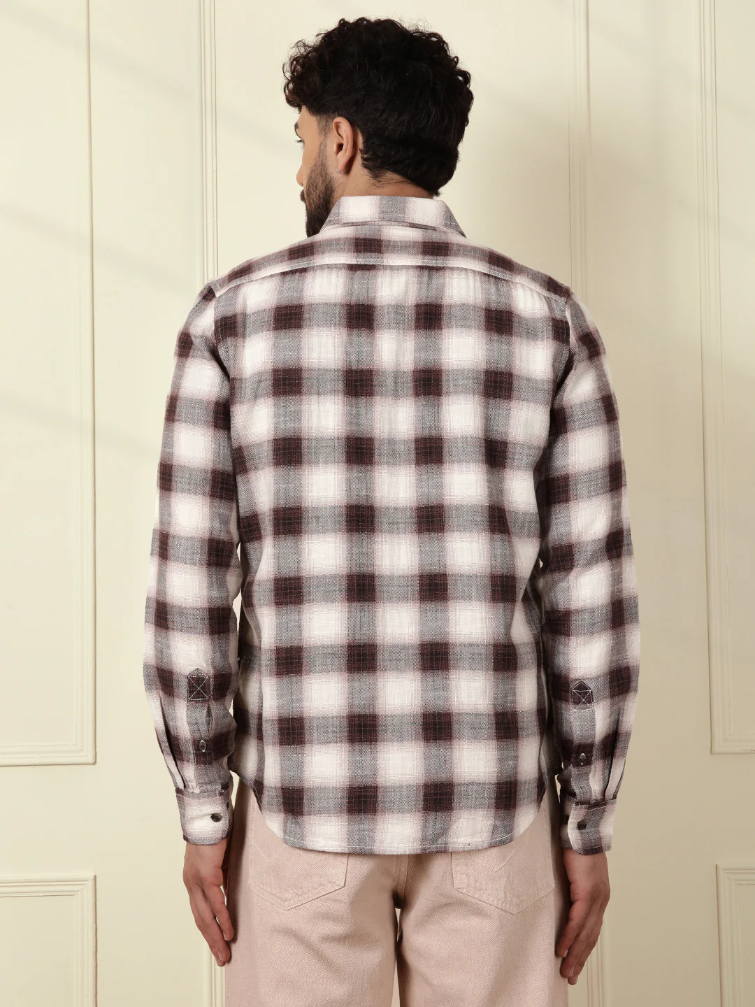 Shadow Checked Herringbone Shirt | Brown - Image 3
