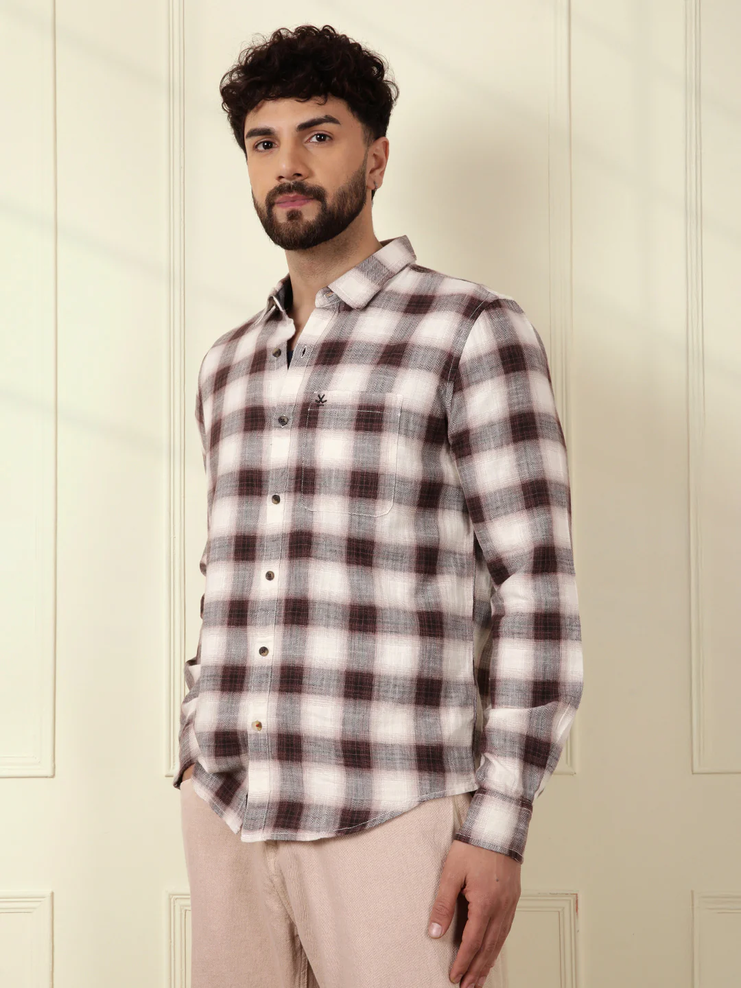 Shadow Checked Herringbone Shirt | Brown - Image 4