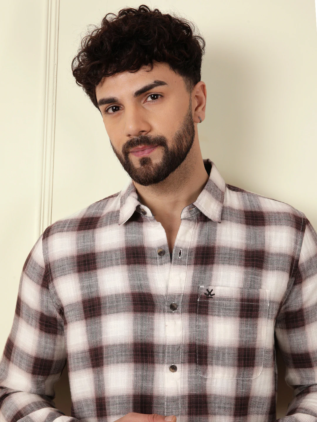 Shadow Checked Herringbone Shirt | Brown - Image 5