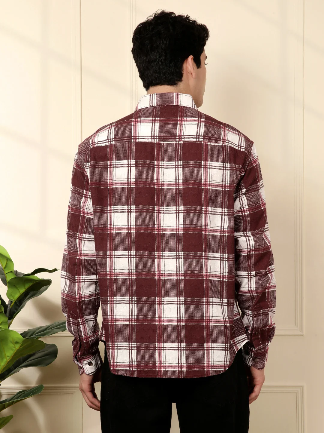 Brown & White Checked Cotton Shirt - Image 3