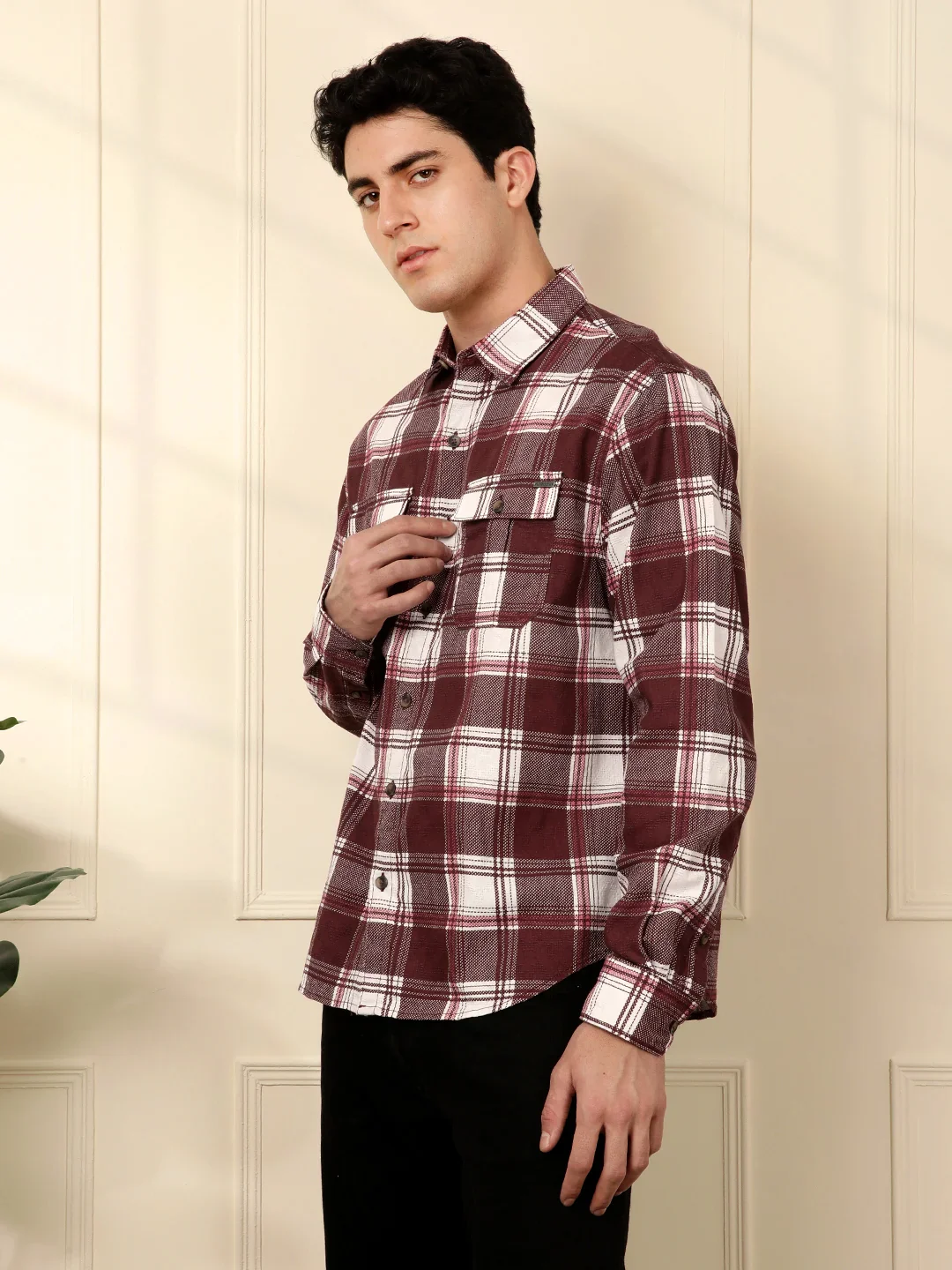 Brown & White Checked Cotton Shirt - Image 4