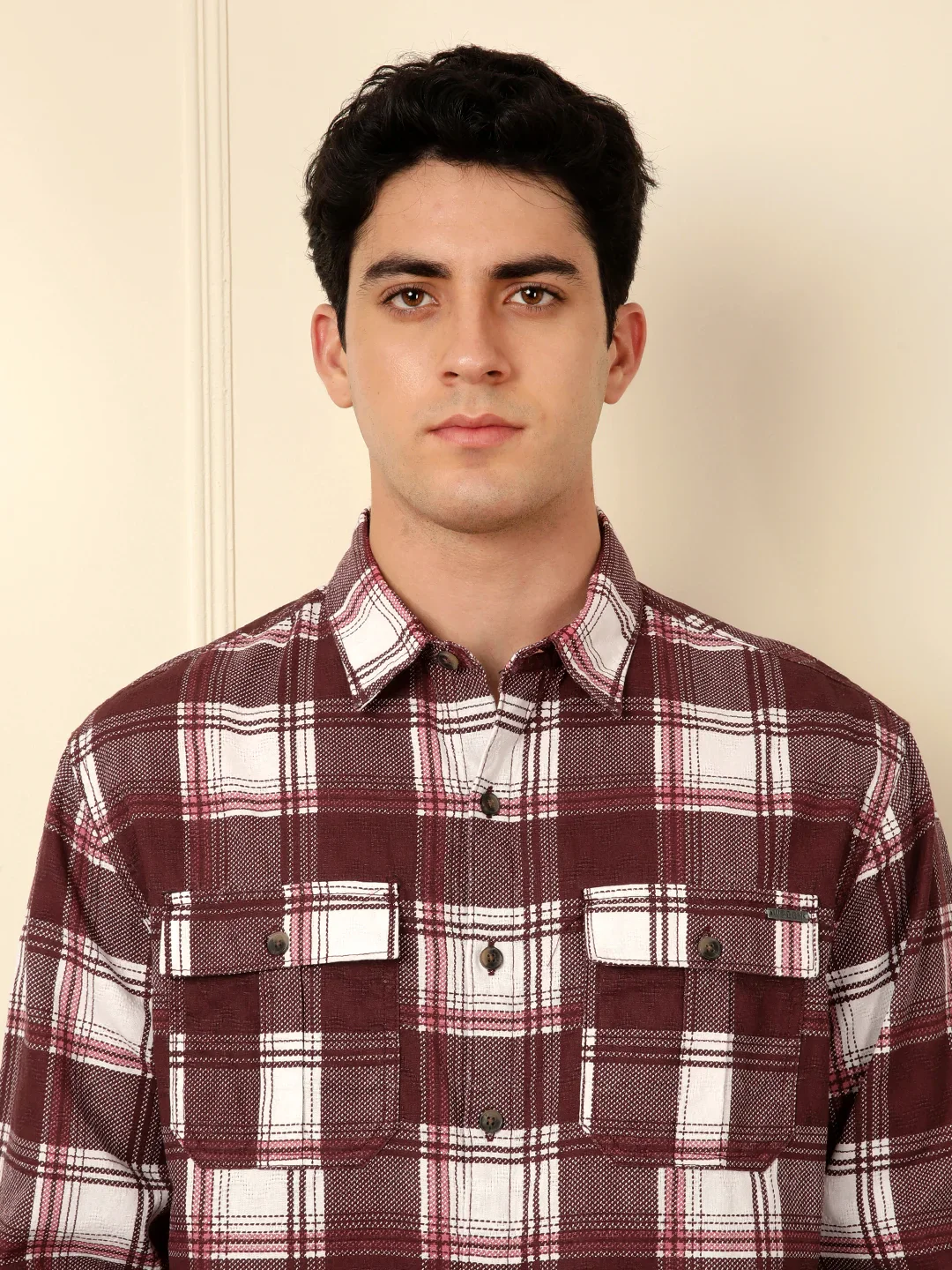 Brown & White Checked Cotton Shirt - Image 5
