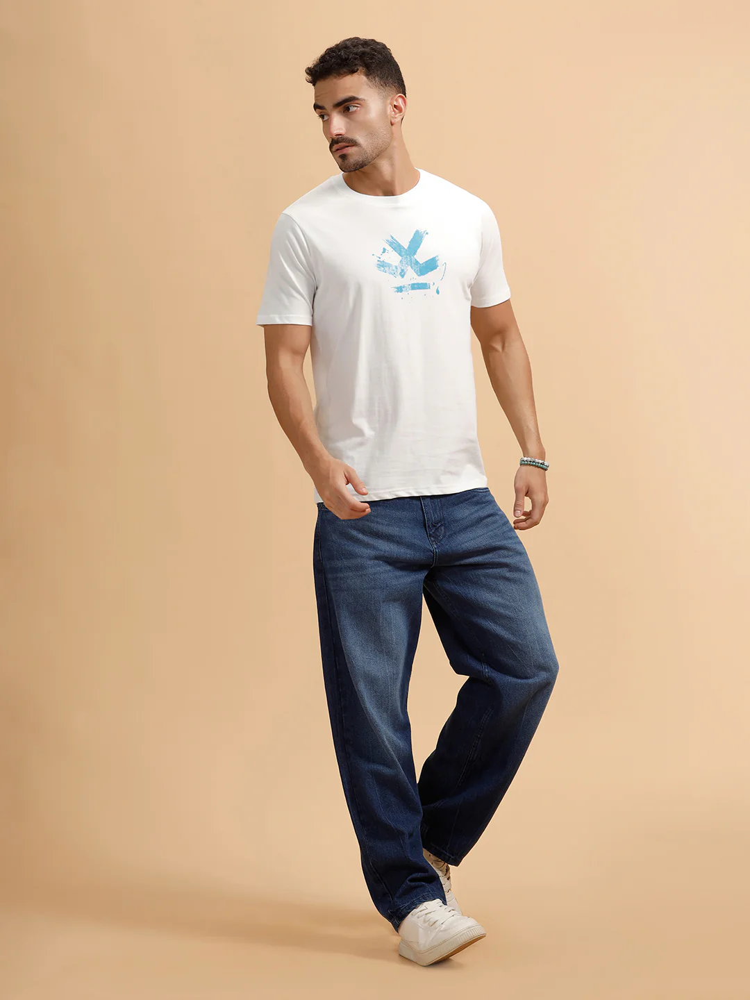 Brush Stroke Logo Printed T-Shirt | White - Image 2