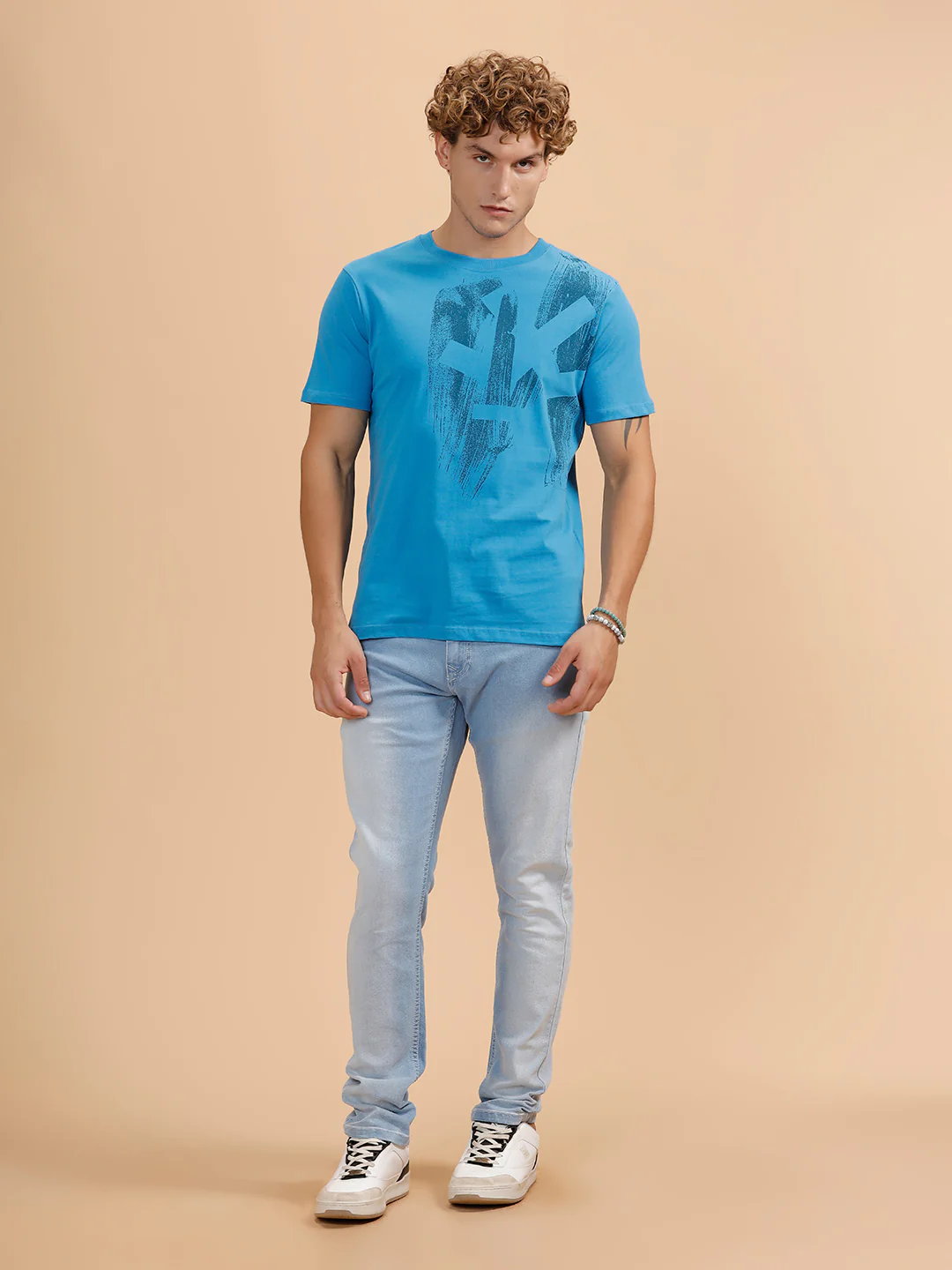 Brush Stroke Placement Printed T-Shirt | Blue - Image 2