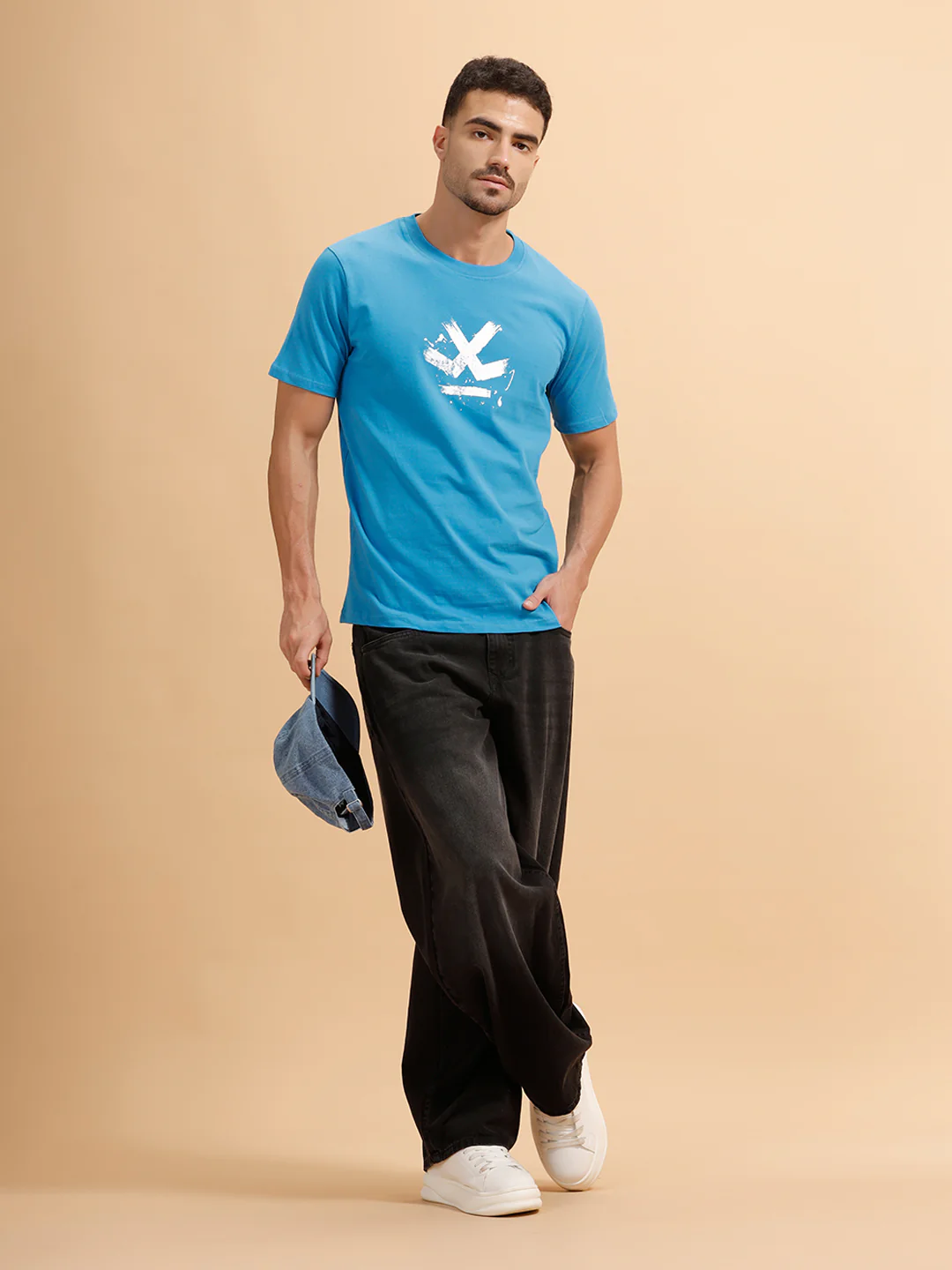 Brush Stroke Printed Slim Fit T-Shirt | Blue - Image 2