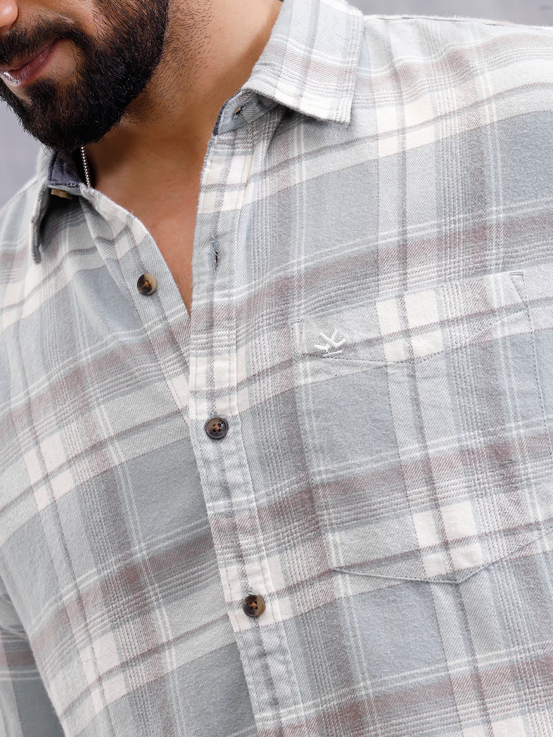 Brushed Flannel Check Shirt In Slim Fit| Light Blue - Image 4