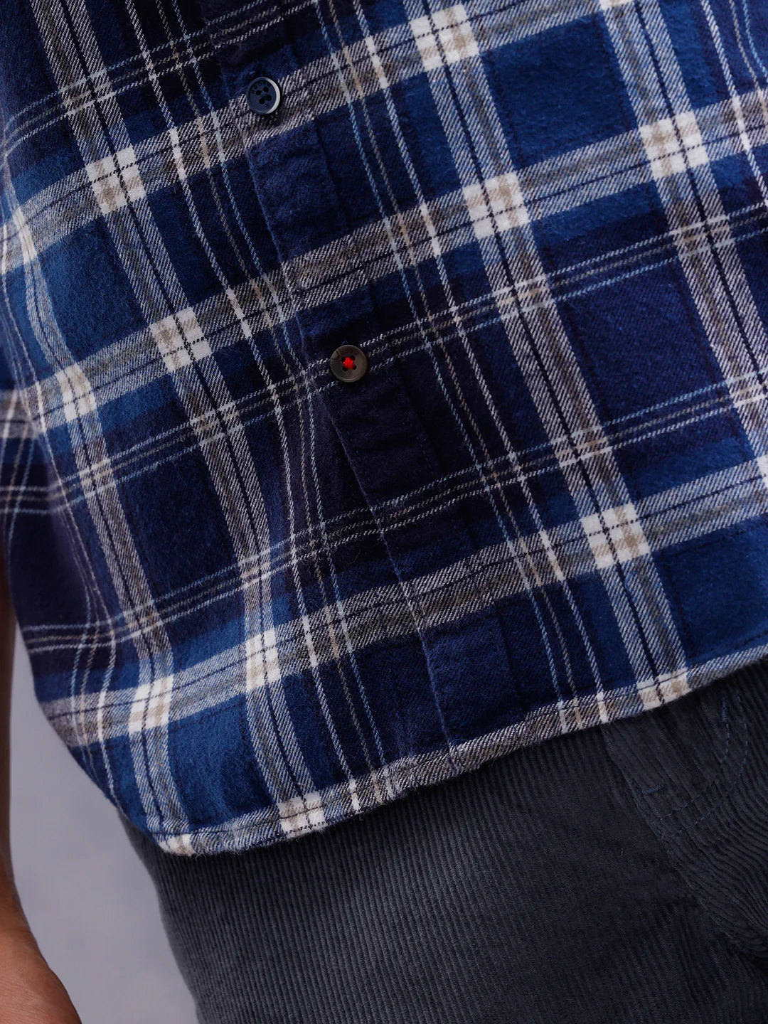 Brushed Flannel Check Shirt In Slim Fit  | Navy Blue - Image 5
