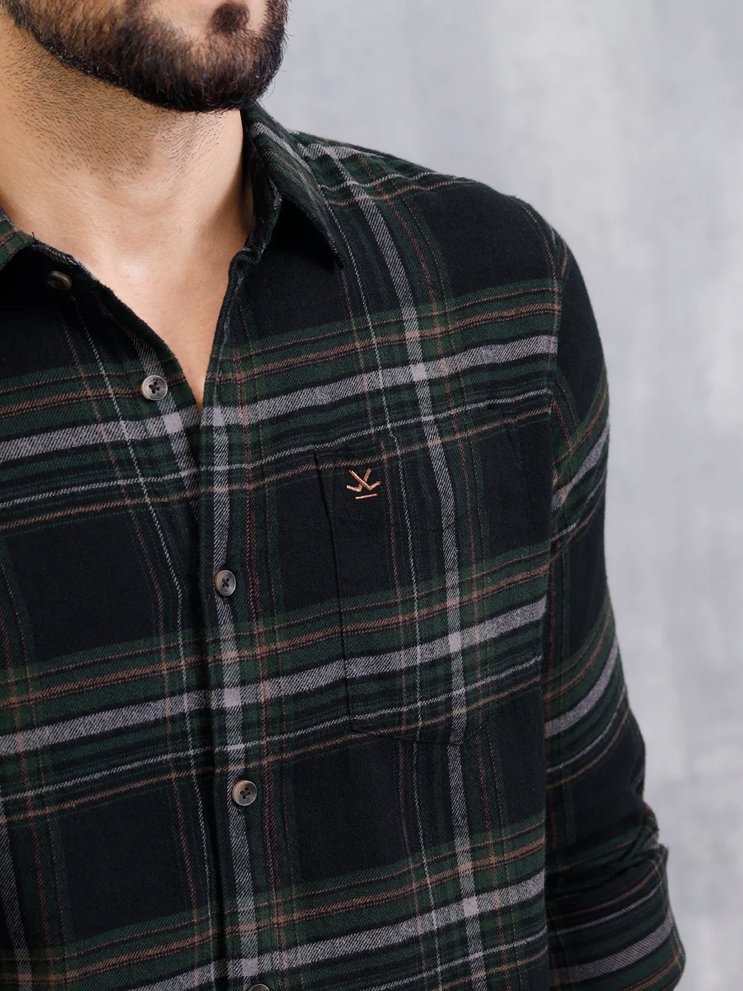 Brushed Flannel Check Shirt In Twill | Dark Green - Image 4