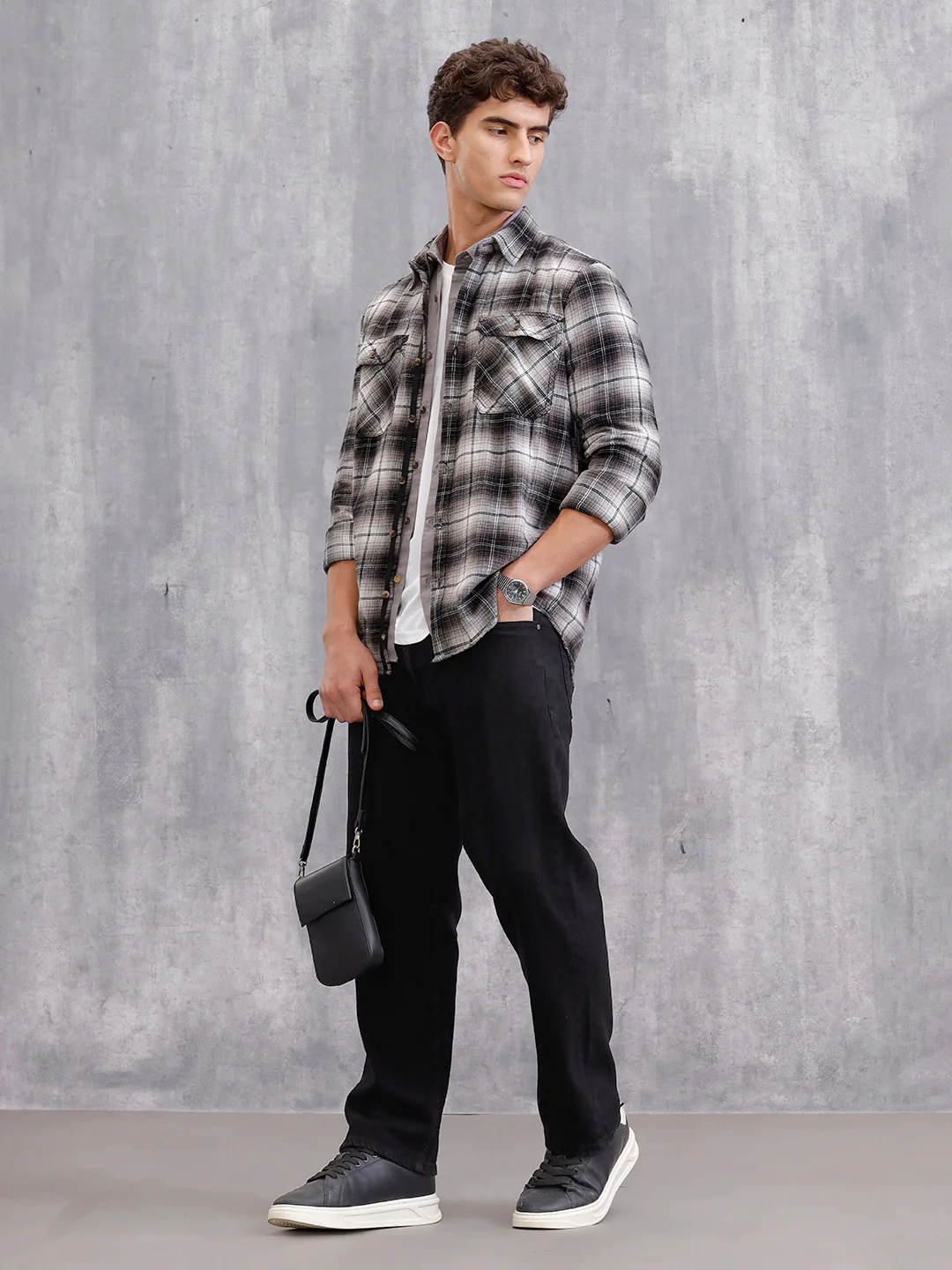 Brushed Flannel Utility Shirt In Slim Fit | Black - Image 2